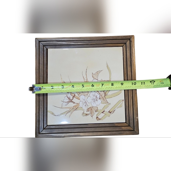 Vintage Set of 2 Handmade Wood & Tile Floral Trivets - Picture 5 of 8